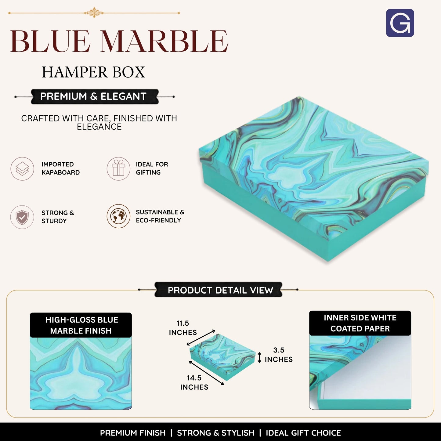 Marble Blue Hamper Box 14.5x11.5x3.5 Inch | Luxury Gift Box