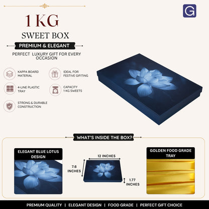 Blue Lotus 4 Compartment Gift Box | Premium Festive Dry Fruit & Sweet Box