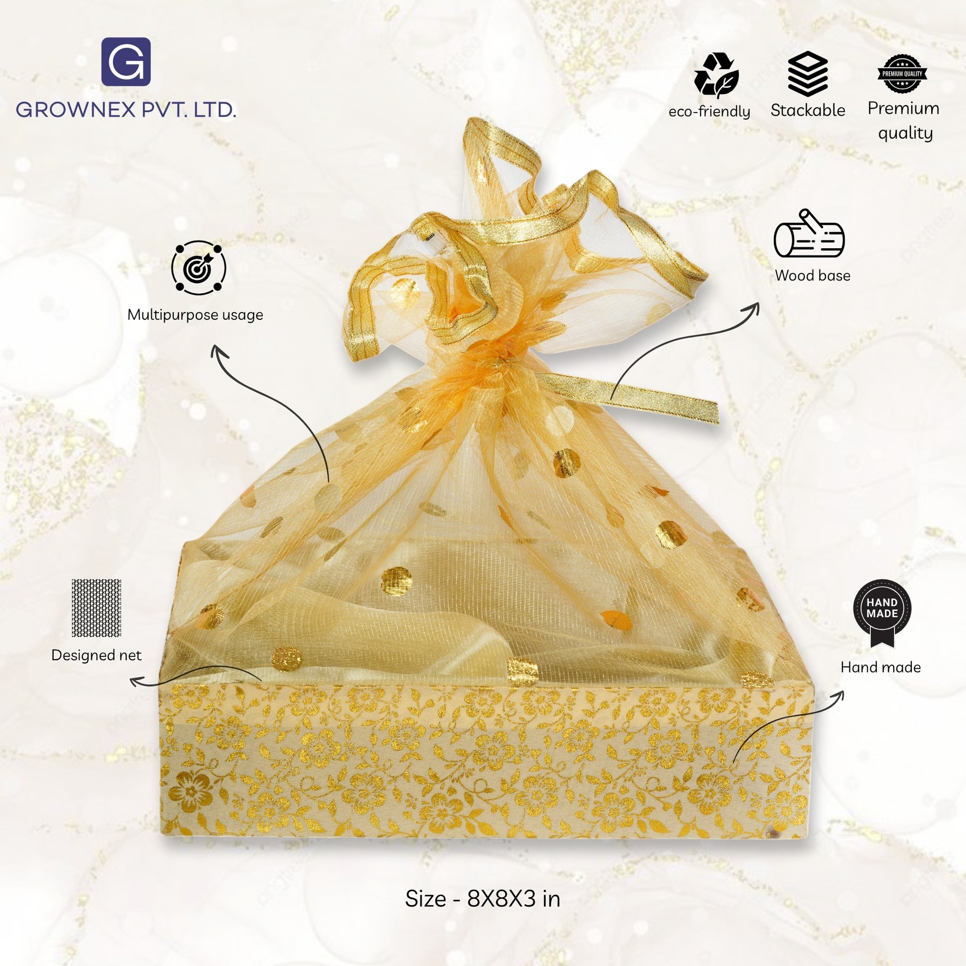 Floral Gold Gift Basket | Grownex Packaging | Basket & Tray