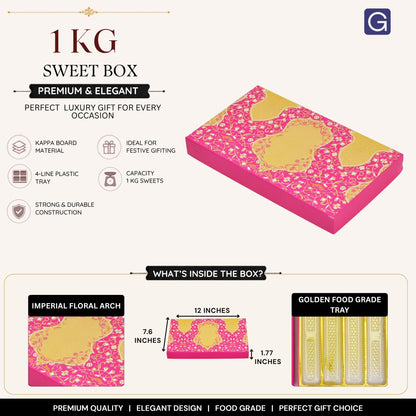 Pink Golden Sweet Box | 1kg Premium Mithai Packing Box