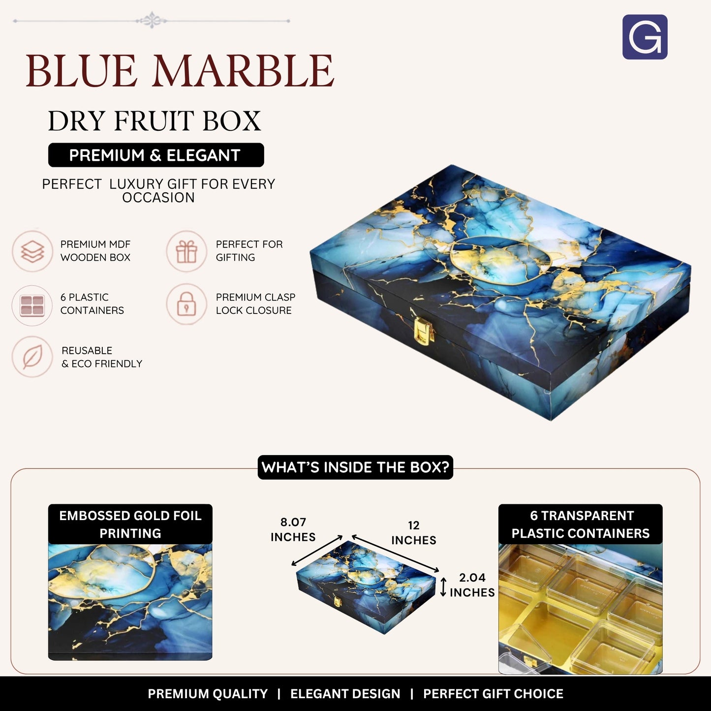 Luxury Wooden Hamper Box with Blue Marble Design | Dry Fruit & Sweet Packaging