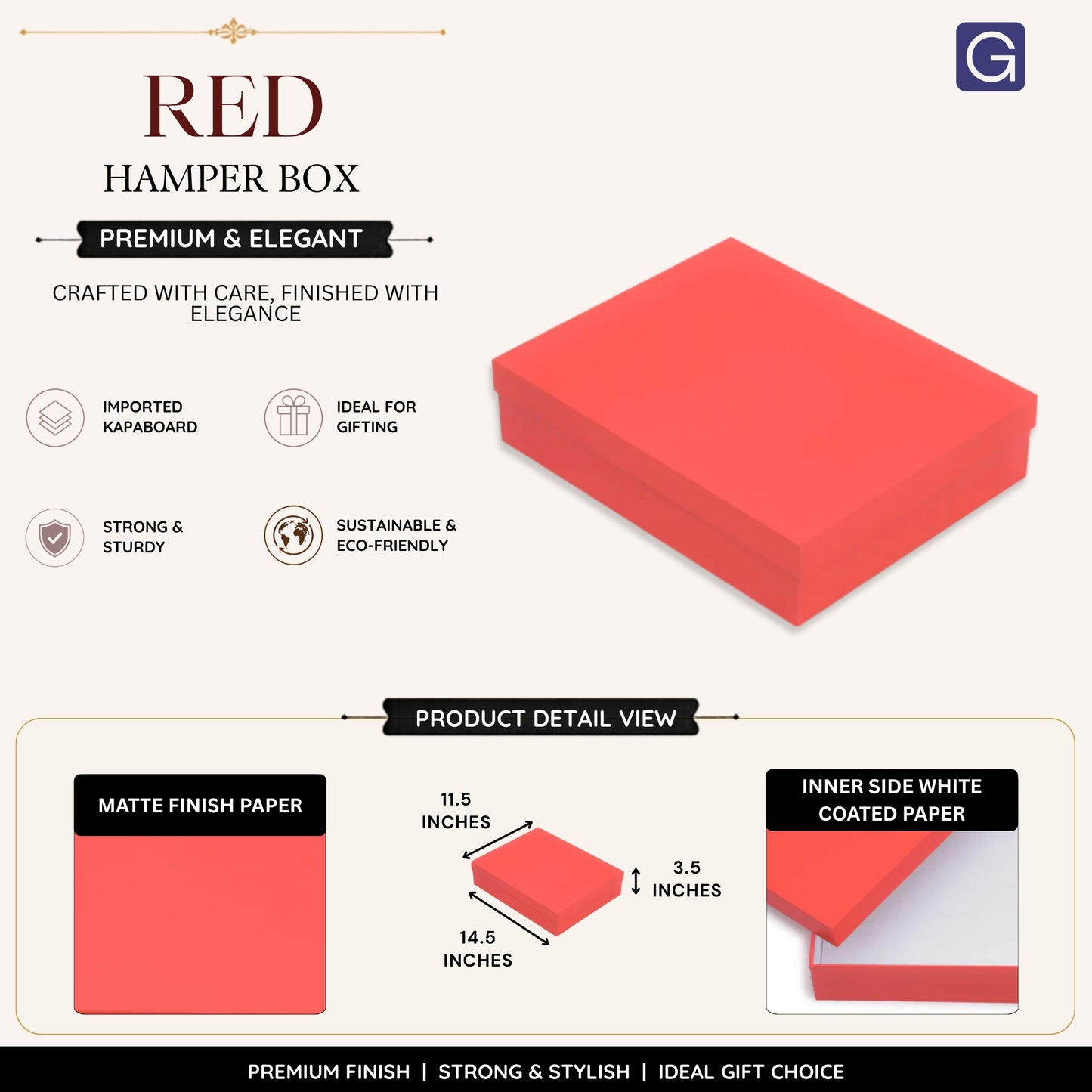 Matt Red Hamper Box 14.5x11.5x3.5 Inch | Luxury Gift Box