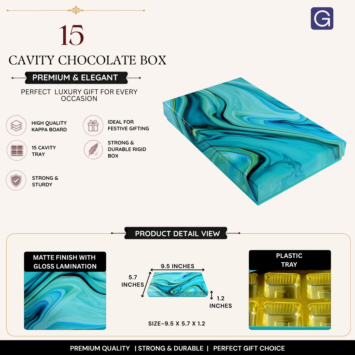 Marble Blue 15 Cavity Chocolate Box