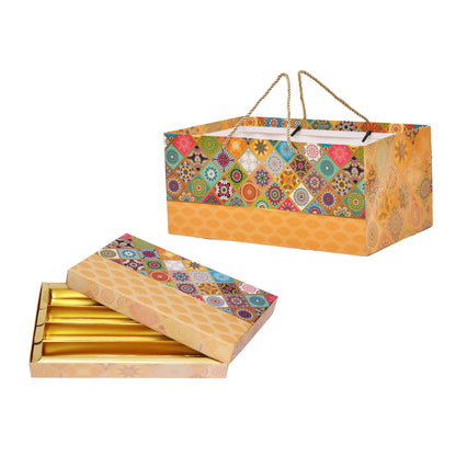 Mosaic Mandala Print Paper Bag with Matching Sweet Box Combo – Festive Gift Packaging Set