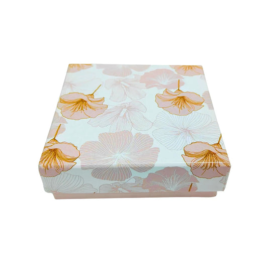4 Cavity Floral Print Chocolate Box | Food Safe Gift Box 10.2×10.2×3.2 cm | Grownex Packaging | Chocolate Box