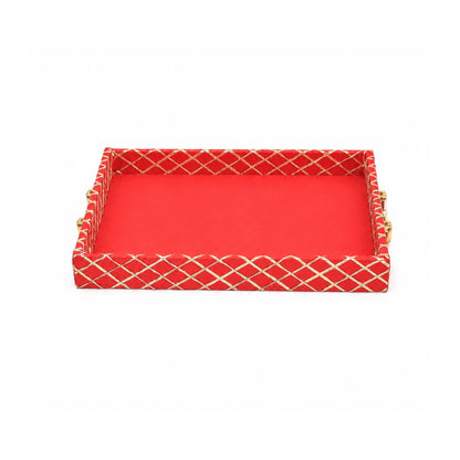 Traditional Red Wooden Square Lace Hamper Tray