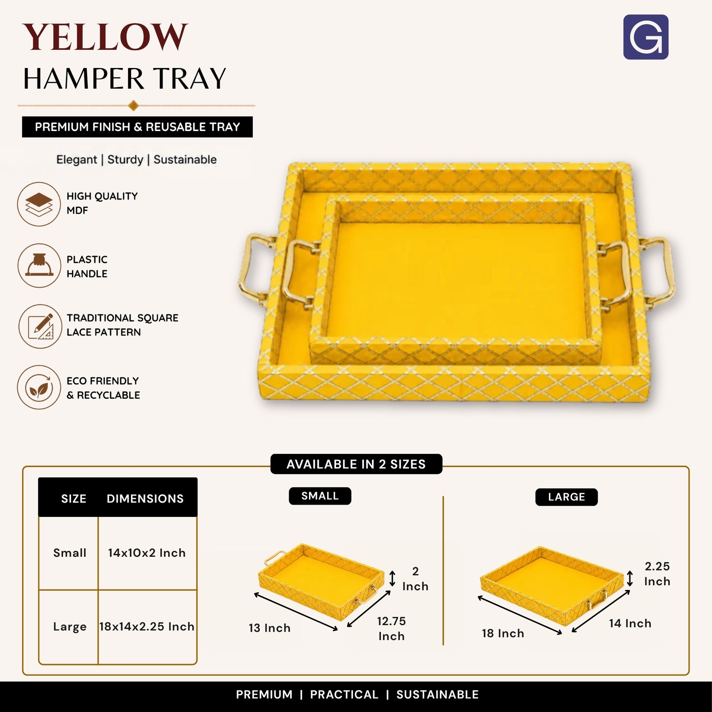 Traditional Yellow Wooden Square Lace Hamper Tray
