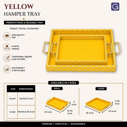 Traditional Yellow Wooden Square Lace Hamper Tray