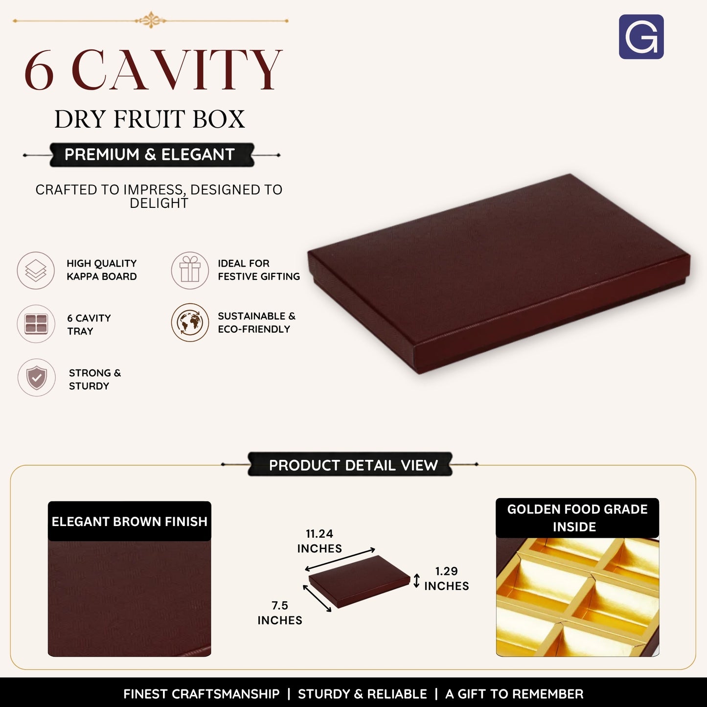 Elegant Brown 6 Compartment Dry Fruit Box | Premium Gift & Storage Box
