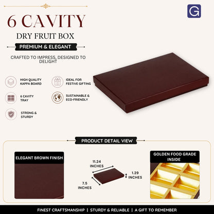 Elegant Brown 6 Compartment Dry Fruit Box | Premium Gift & Storage Box