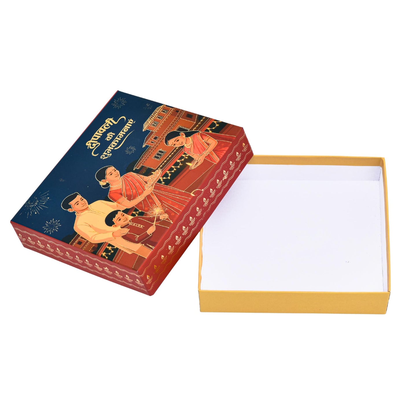 Diwali Family Theme Gold Foil Hamper Gift Box | Grownex Packaging | Hamper Box