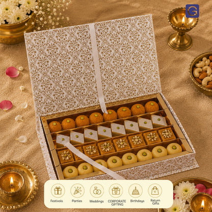 Golden Jaal 4 Line File Box | 1kg Premium Mithai Gift Packaging Box