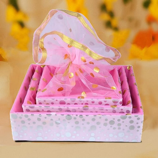 Polka Pink Gift Hamper Basket Set of 3 | Decorative MDF Basket for Festive Gifting