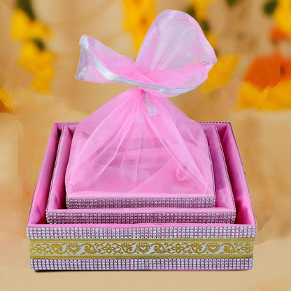 Baby Pink Gift Hamper Basket Set of 3 | Decorative MDF Basket for Festive Gifting