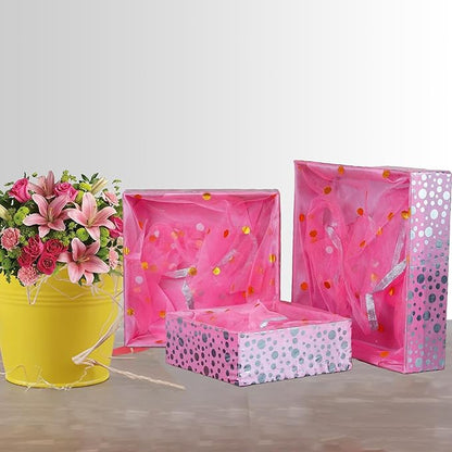 Polka Pink Gift Hamper Basket Set of 3 | Decorative MDF Basket for Festive Gifting