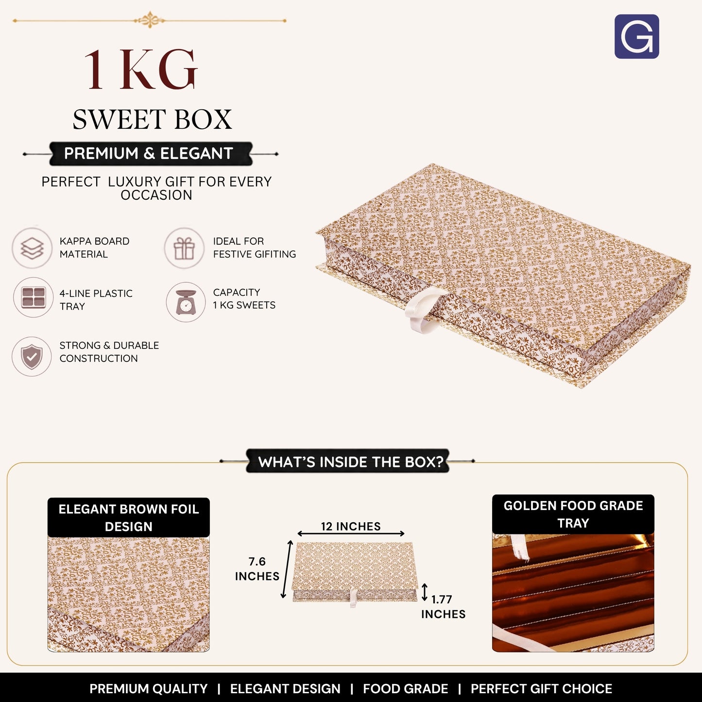 Golden Jaal 4 Line File Box | 1kg Premium Mithai Gift Packaging Box