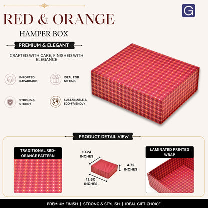 Red & Orange Festive Magnetic Gift Box 32x26x12 cm | Foldable Rigid Hamper Box