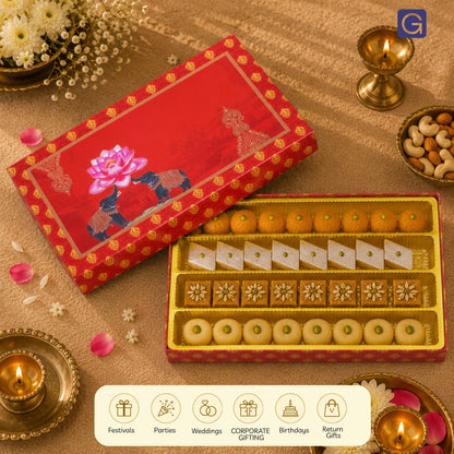 Red Elephant Sweet Box | 1kg Premium Mithai Packing Box