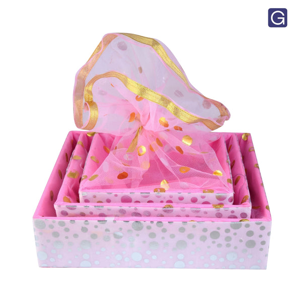 Polka Pink Gift Hamper Basket Set of 3 - Front View | Grownex Packaging
