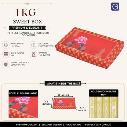 Red Elephant Sweet Box | 1kg Premium Mithai Packing Box