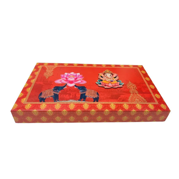 Festival Ganesh Chaturthi Red Ganesha Lotus Gift Box - With Sweets Filled | Grownex Packaging