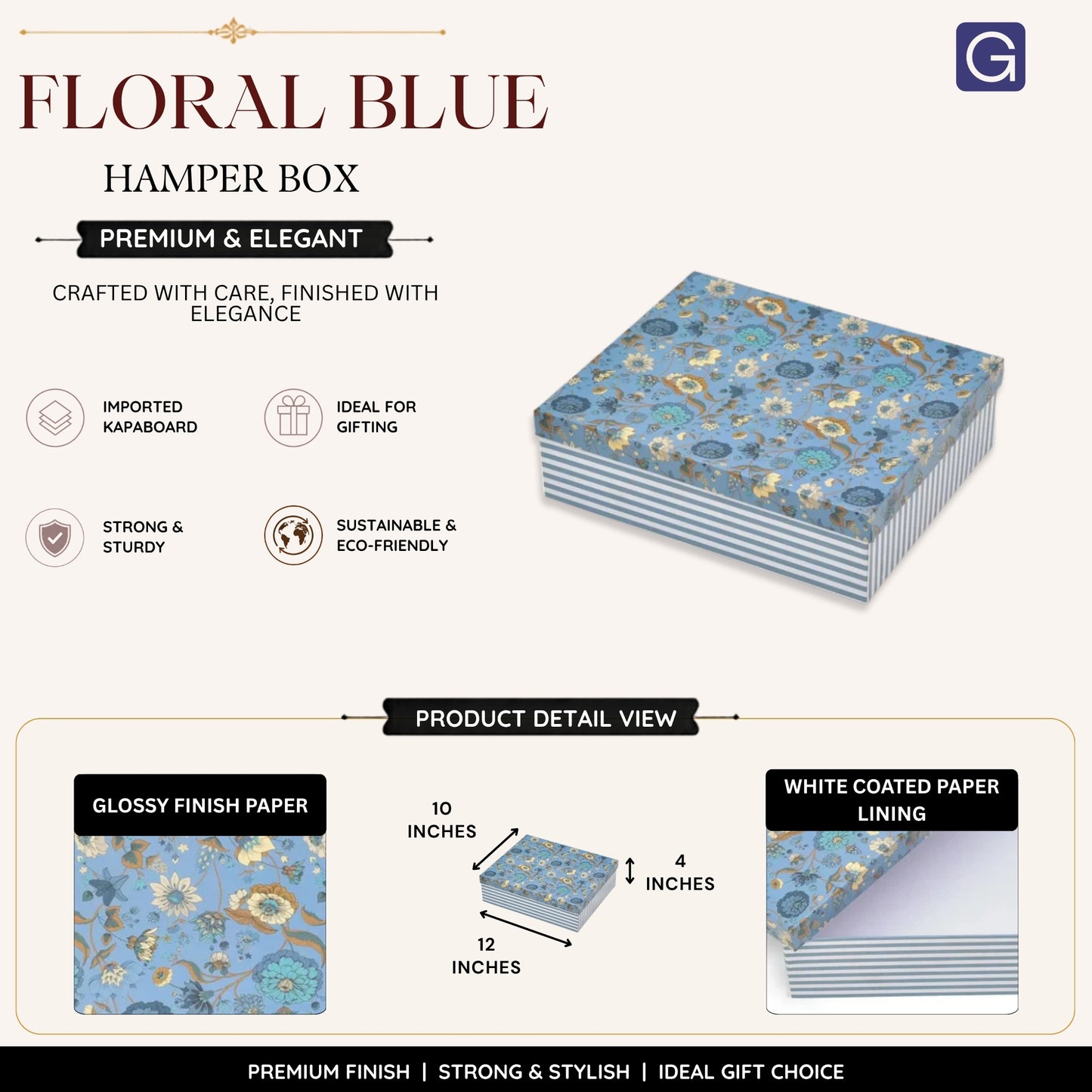 Floral Blue Hamper Box 12x10x4 Inch | Luxury Gift Box