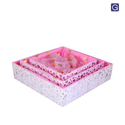 Polka Pink Gift Hamper Basket Set of 3 | Decorative MDF Basket for Festive Gifting