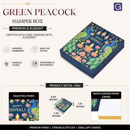 Green Peacock Gold Foil Diwali Hamper Box | Gifting