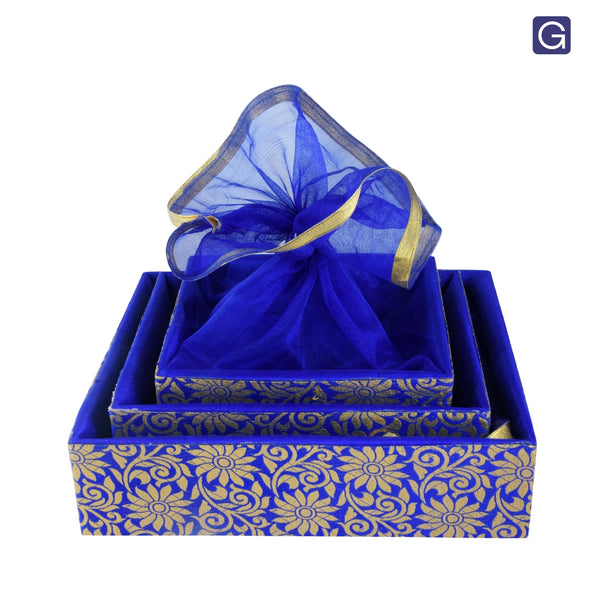 Floral Blue Hamper Basket Set of 3 - Front View | Grownex Packaging