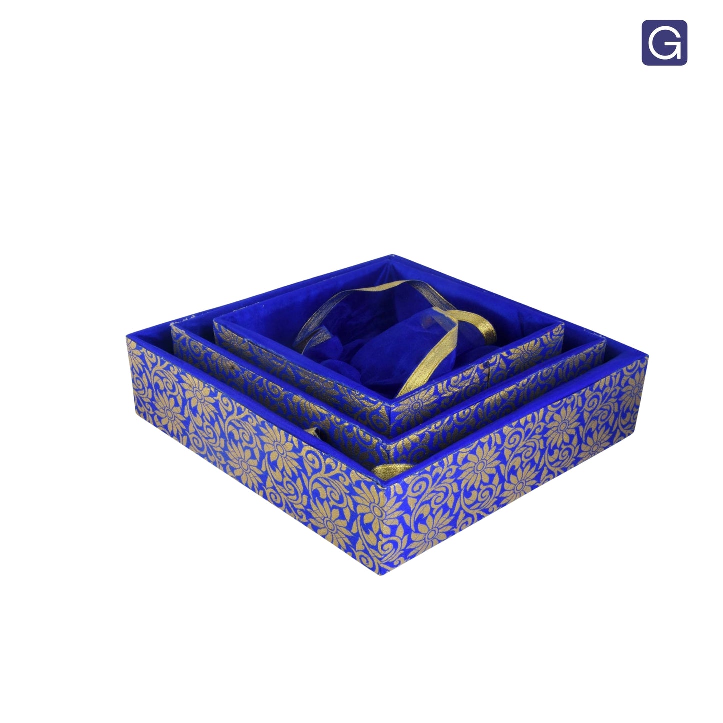 Floral Blue Hamper Basket Set of 3 | Stylish Wooden Gift Basket for Special Occasions