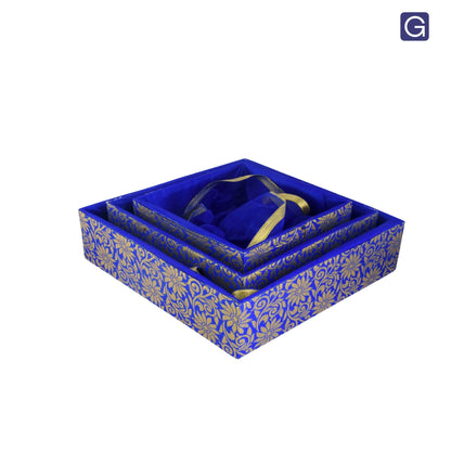 Floral Blue Hamper Basket Set of 3 | Stylish Wooden Gift Basket for Special Occasions