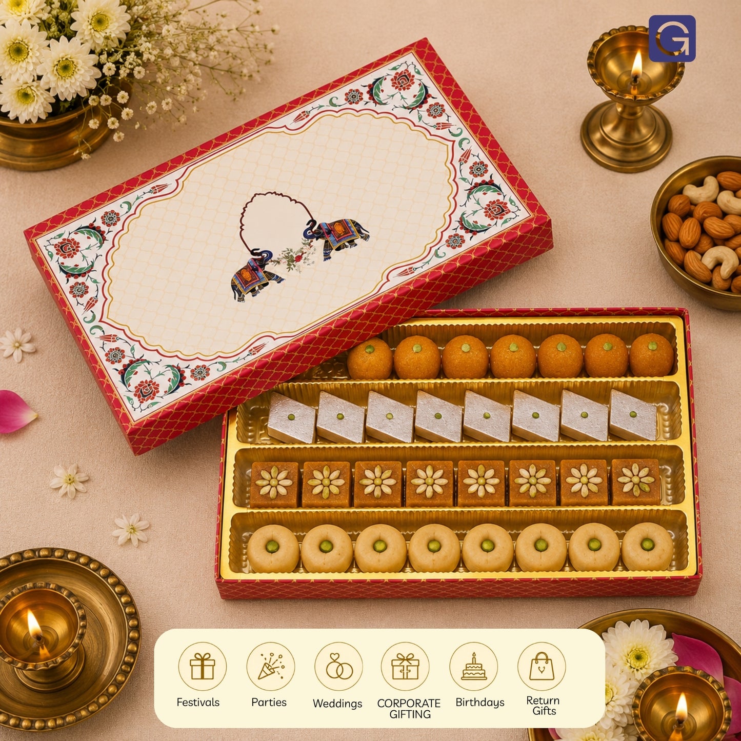 Pink Elephant 1 Kg Sweet Box | Mithai Gifting