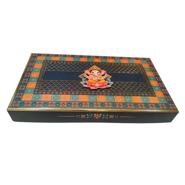 Ganesh Chaturthi Decoration Blue Mosaic 4 Line Sweet Box - Open View | Grownex Packaging