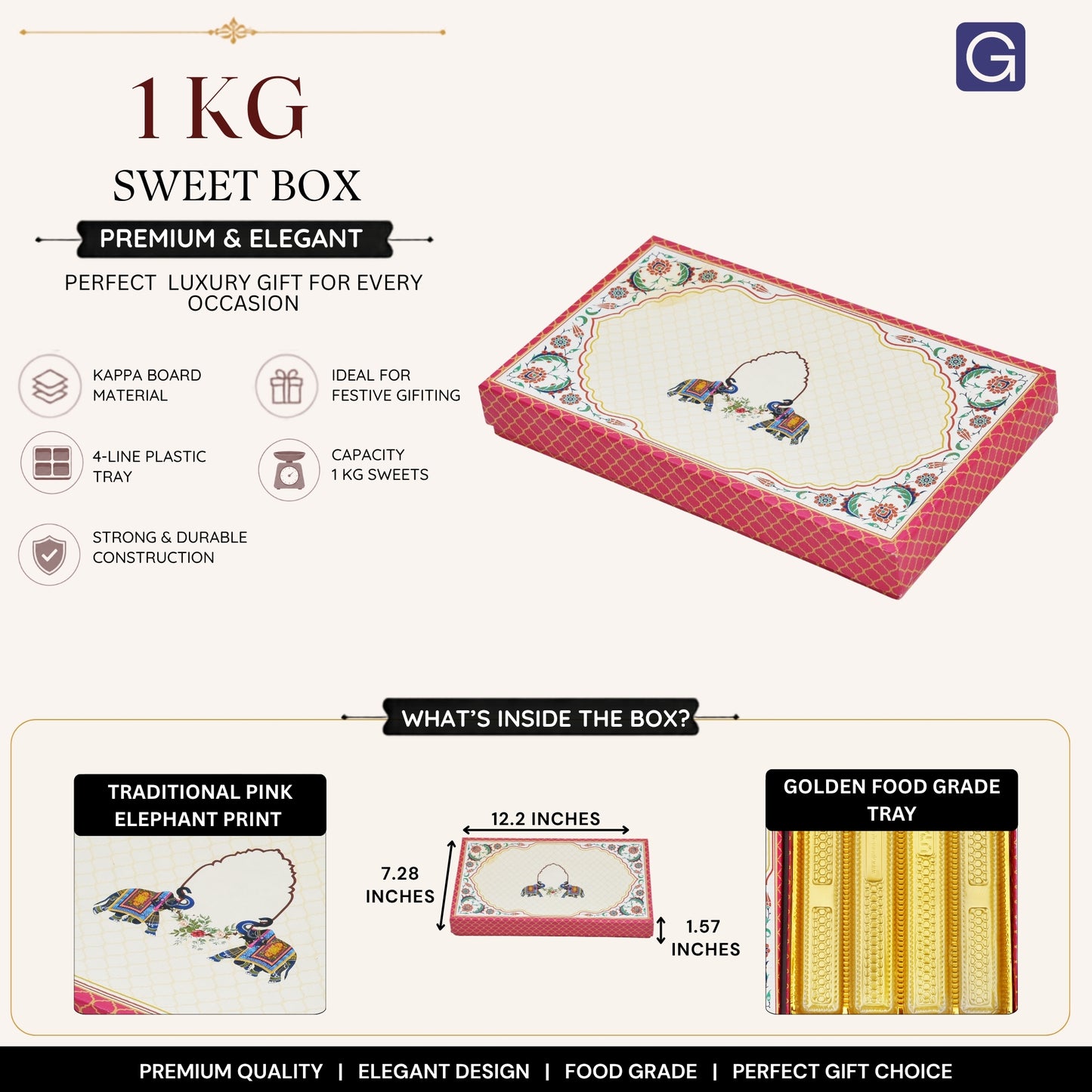 Pink Elephant 1 Kg Sweet Box | Mithai Gifting
