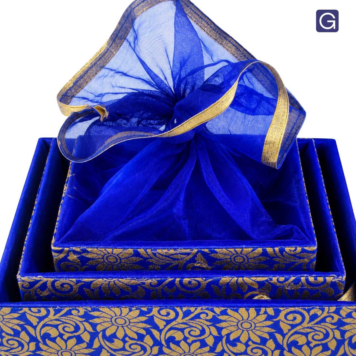 Floral Blue Hamper Basket Set of 3 | Stylish Wooden Gift Basket for Special Occasions
