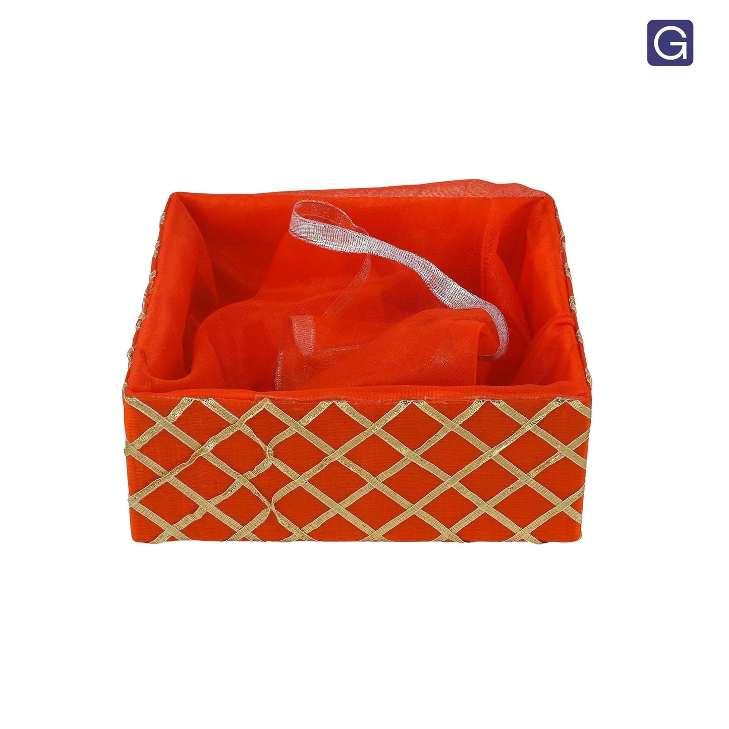 Square Lace Orange Decorative Basket | Festive & Wedding Gift Packaging