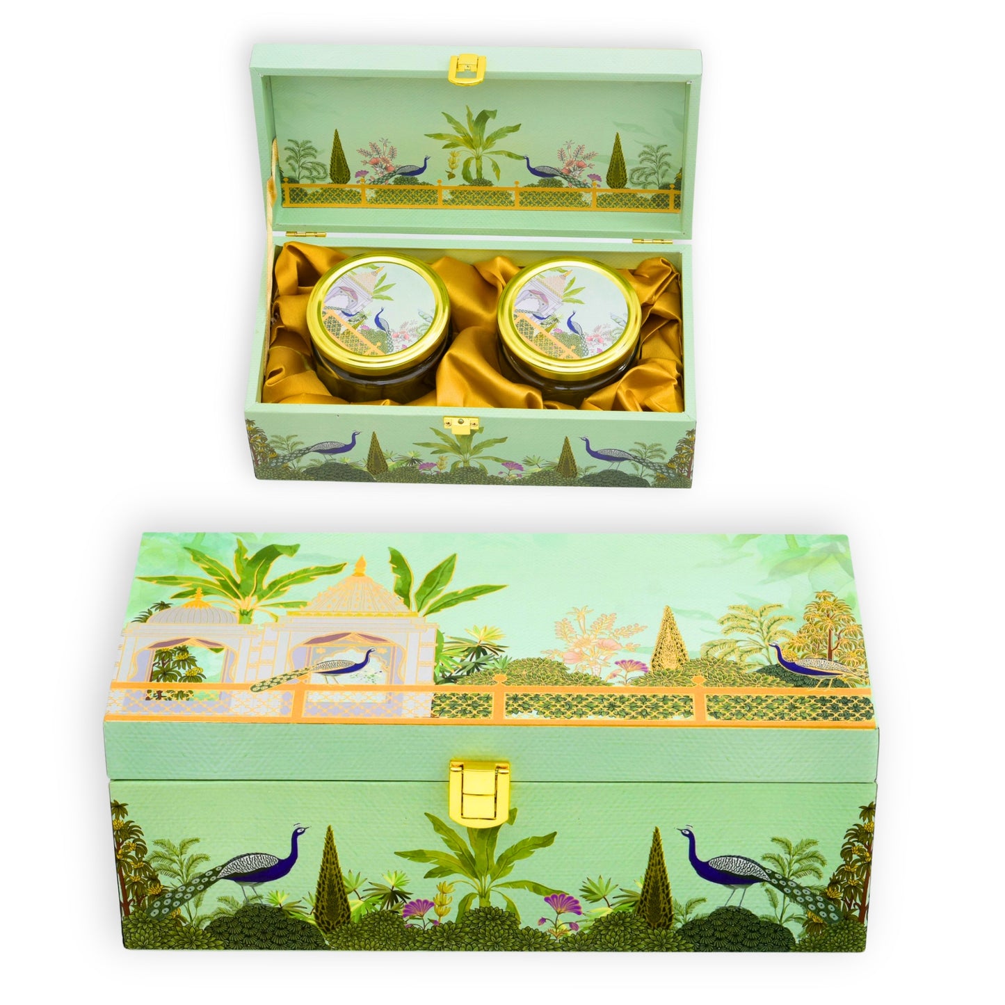 2 Jar Green Garden Theme Wooden Gift Box | Grownex Packaging | wooden box