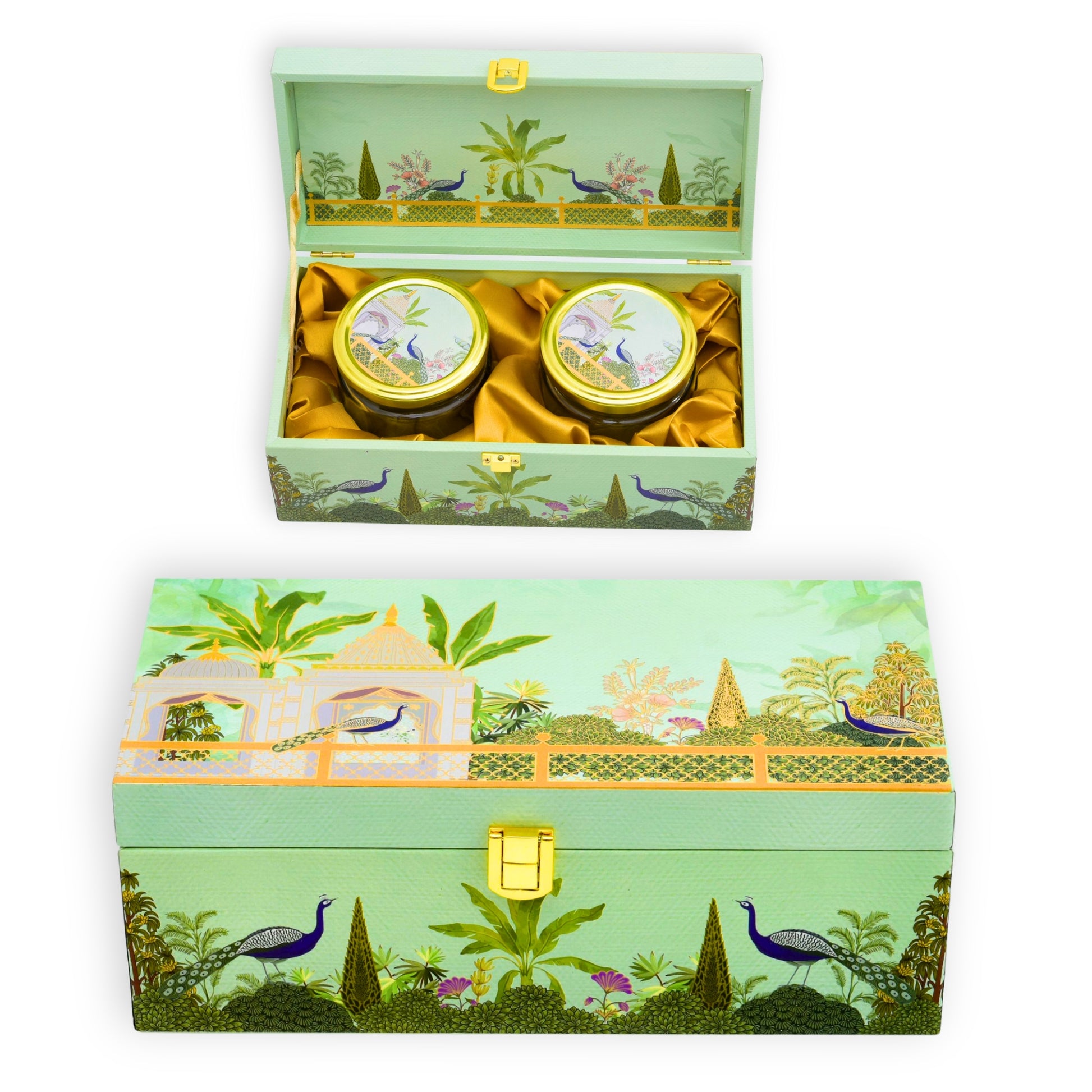 2 Jar Green Garden Theme Wooden Gift Box | Grownex Packaging | wooden box