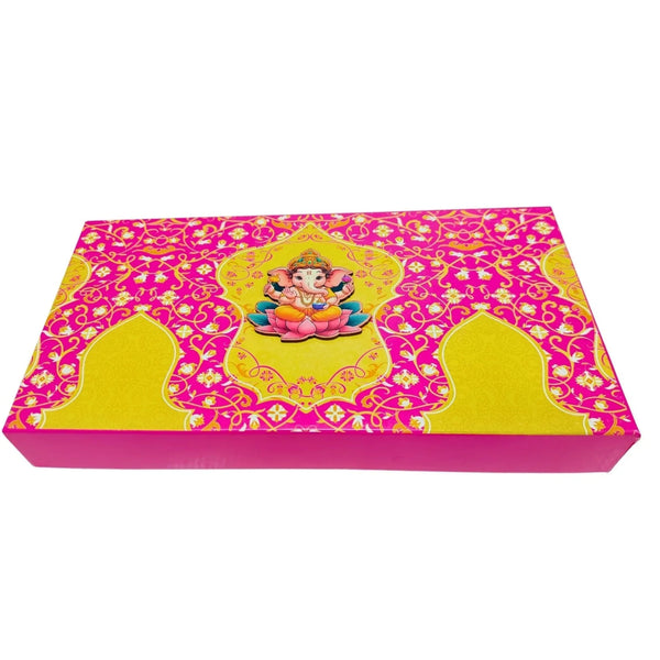 Festival Ganesh Chaturthi Pink Gold Lotus Ganesha Box - Open View | Grownex Packaging