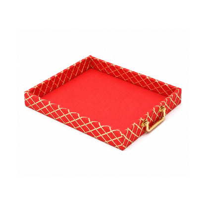 Traditional Red Wooden Square Lace Hamper Tray