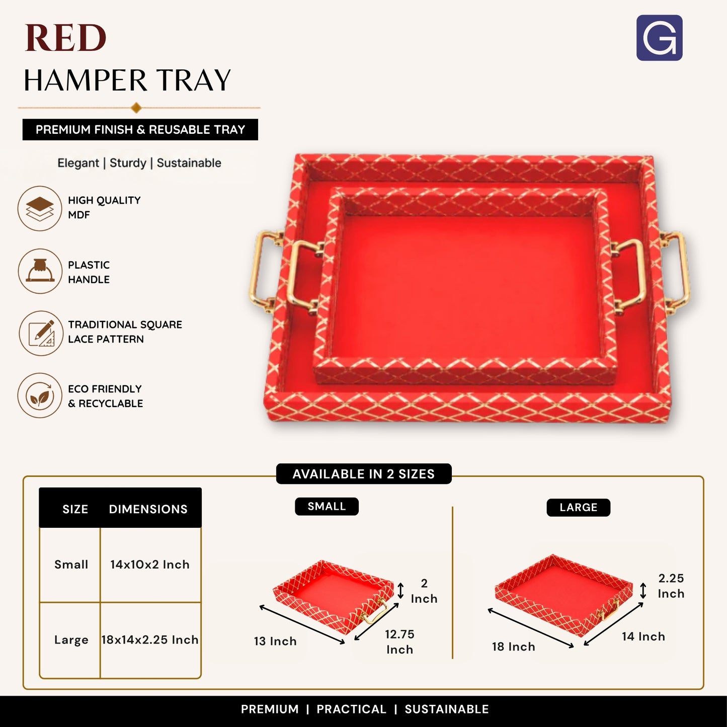 Traditional Red Wooden Square Lace Hamper Tray