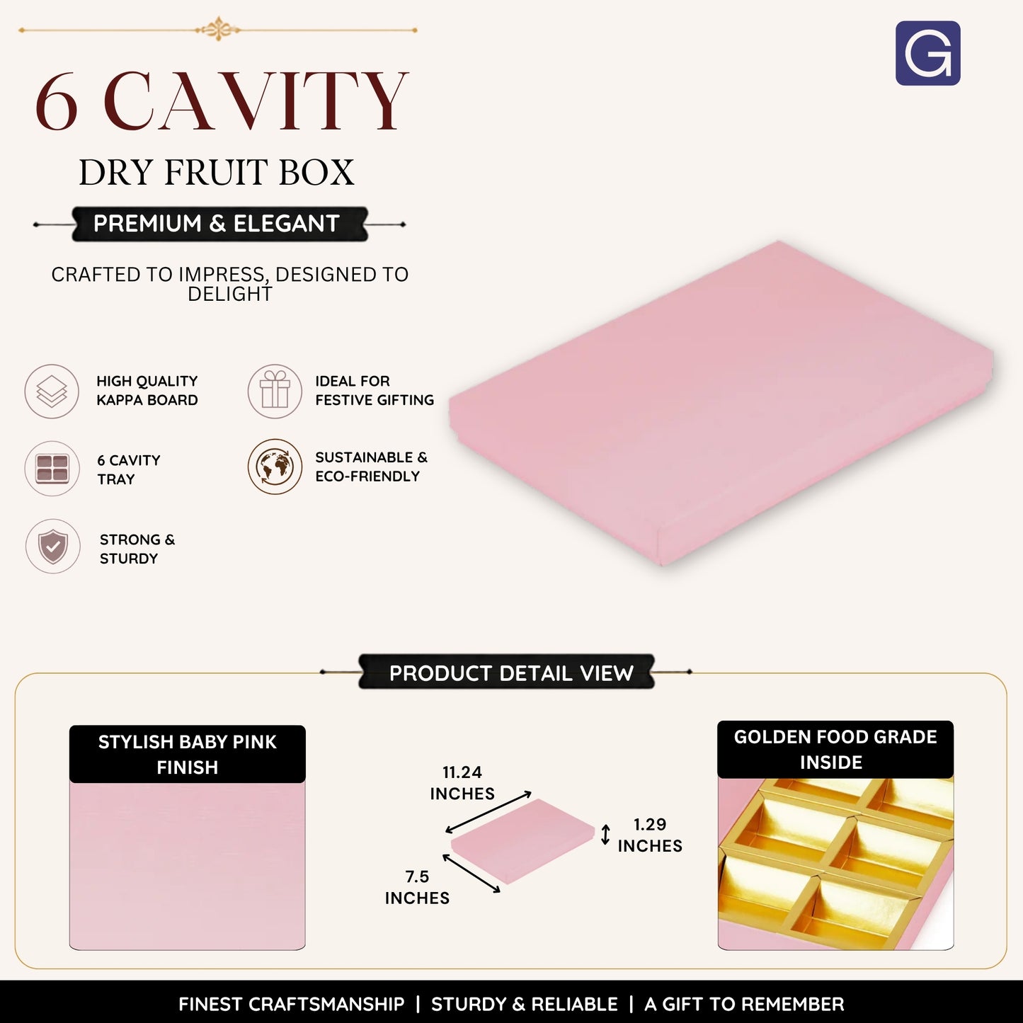 Elegant Baby Pink 6 Compartment Dry Fruit Box | Premium Gift & Storage Box