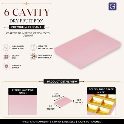 Elegant Baby Pink 6 Compartment Dry Fruit Box | Premium Gift & Storage Box