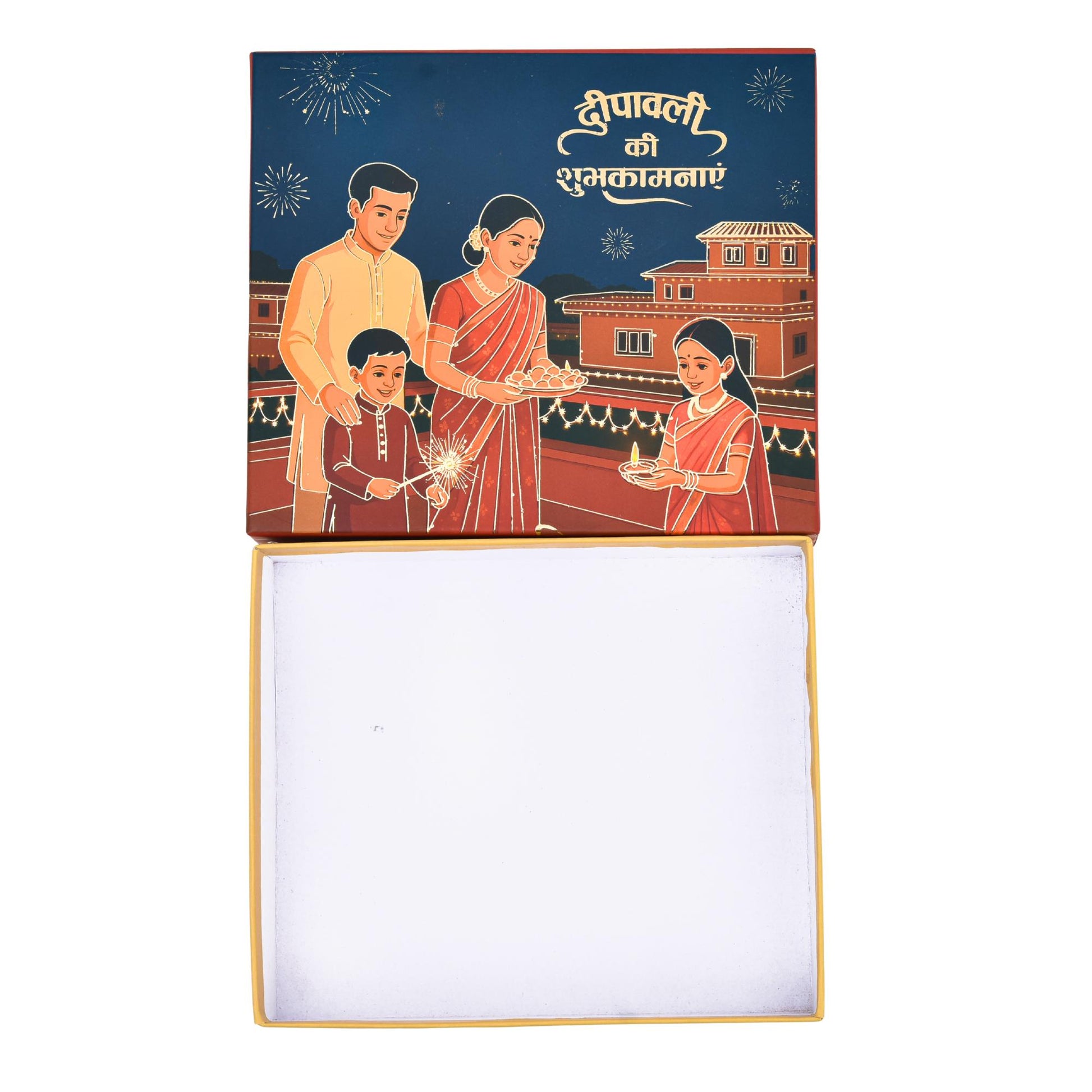 Diwali Family Theme Gold Foil Hamper Gift Box | Grownex Packaging | Hamper Box