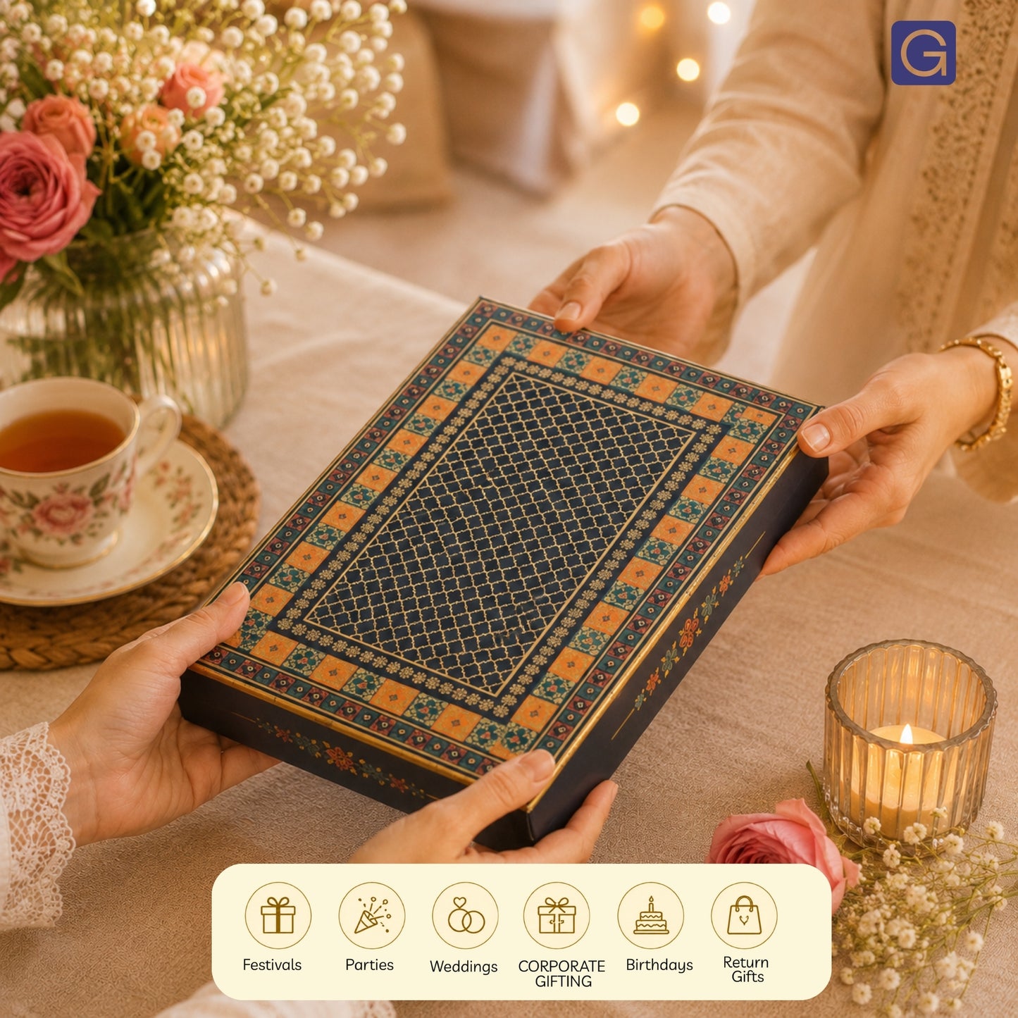 Blue Foil 4 Line Sweet Box | 500gm Premium Matte Finish Mithai Gifting Box