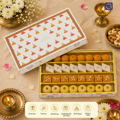 Beige Lotus 1 Kg Sweet Box | Mithai Gifting