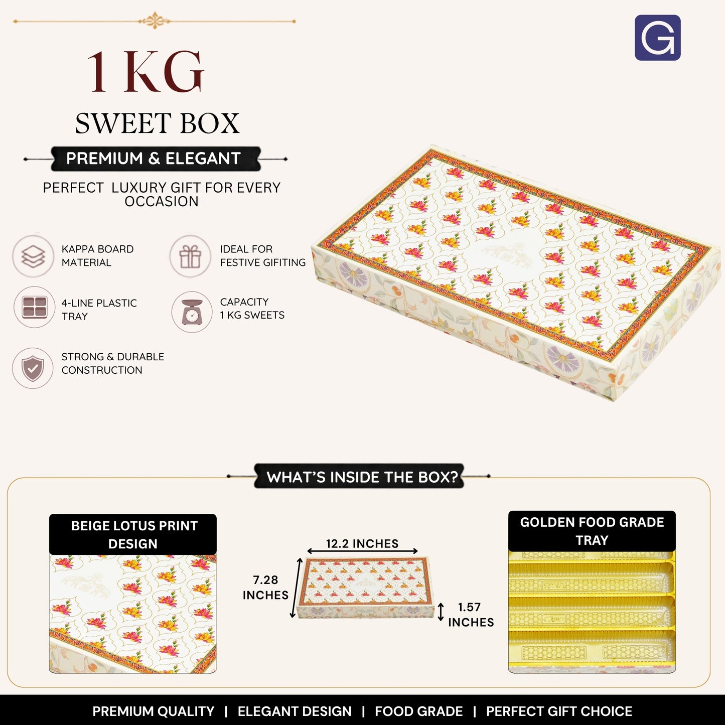 Beige Lotus 1 Kg Sweet Box | Mithai Gifting