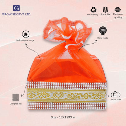 Classic Orange Wooden Gift Hamper Basket | Grownex Packaging | Basket & Tray