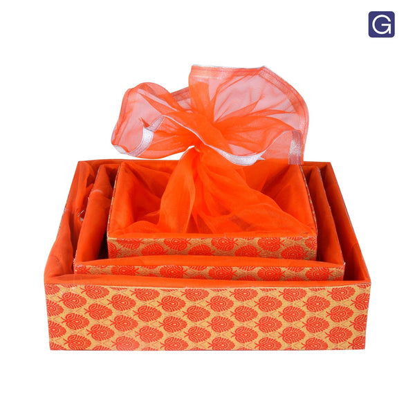Floral Orange Decorative Gift Basket Set of 3 - Front View | Grownex Packaging