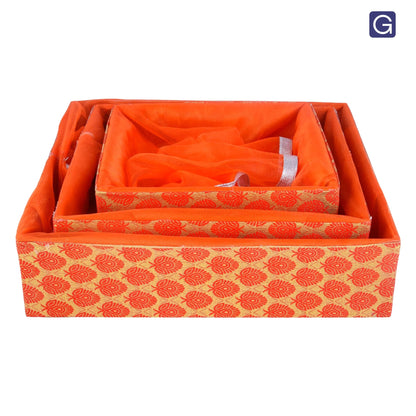 Floral Orange Decorative Gift Basket Set of 3 | Reusable Hamper Basket for Return Gifts